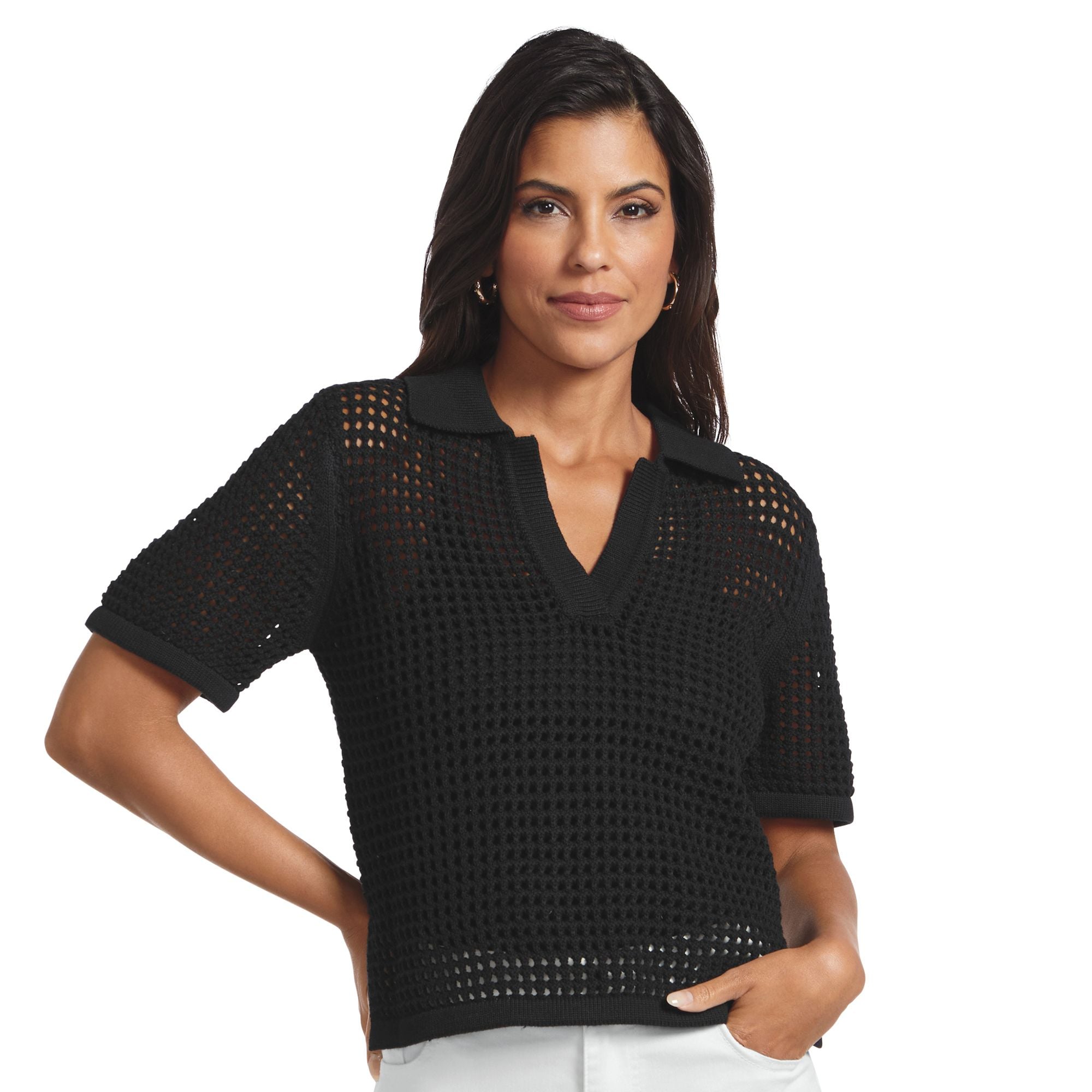 Masseys® Open Knit Collared Sweater | Free shipping available at