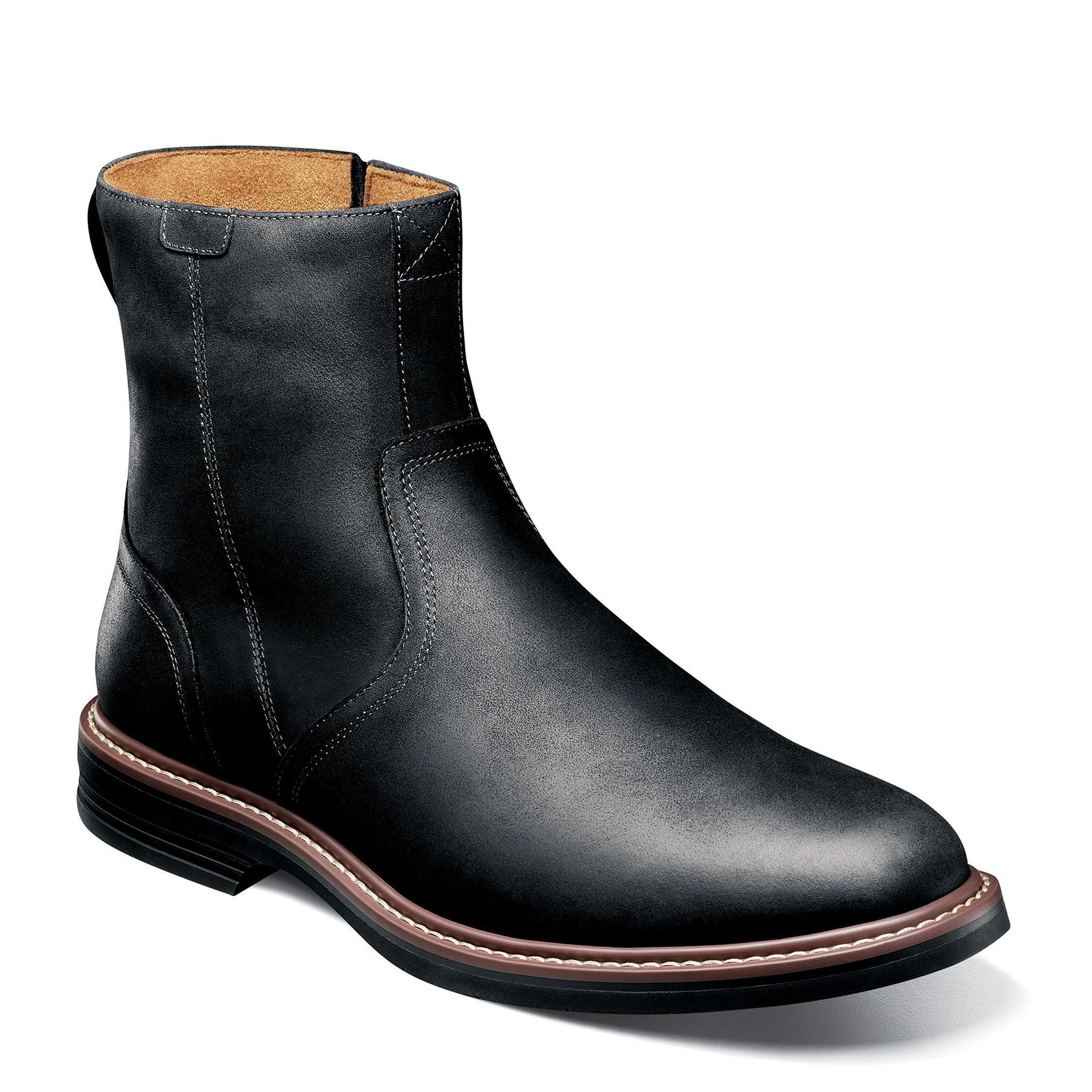 florsheim dress boots Rucci Wingtip Boot | Men's | Black | Size 7.5 Premium soft polished leather uppers in an ankle boot style with a moc stitched toe dress boot accent stitching and a full length side zipper Florsheim Forge Plain Toe Chukka
