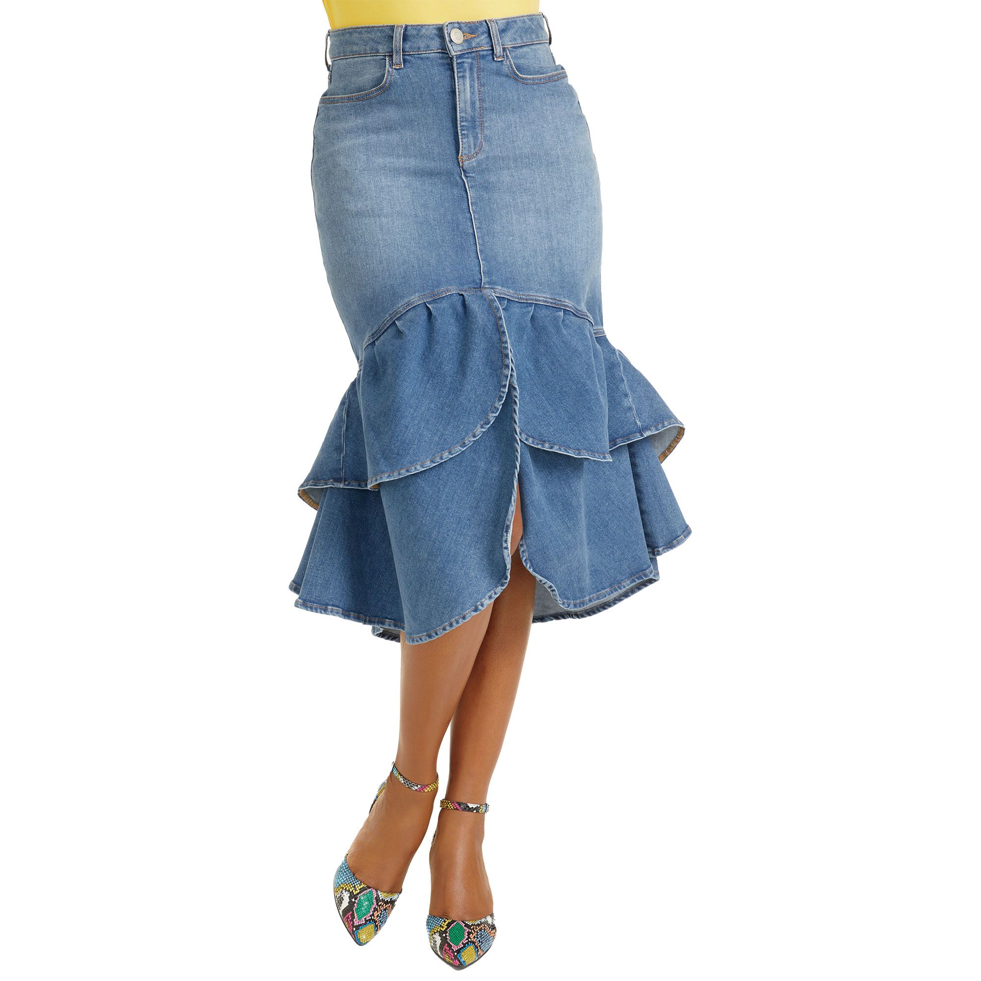 Masseys® Ruffle Denim Skirt | Free shipping available at ShoeMall.com