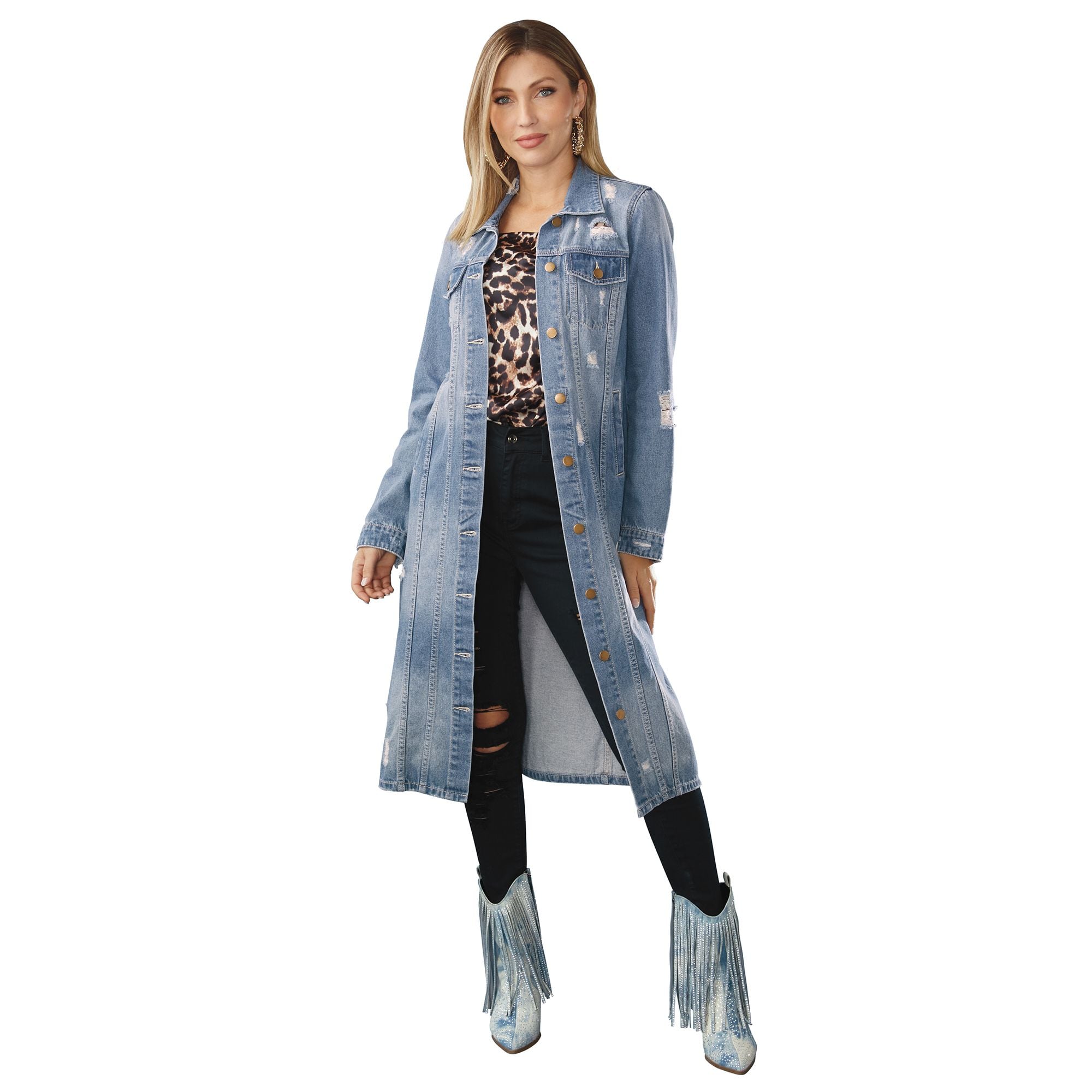 Masseys® Long Destructed Jean Jacket | Free shipping available at